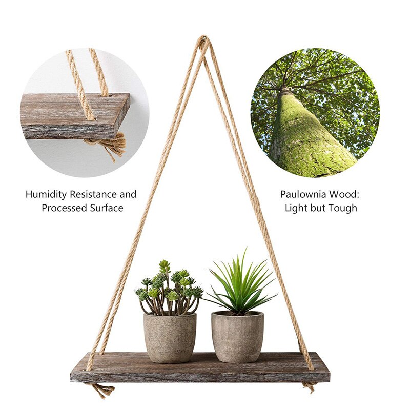 1 stk væggynge opbevaringshylder jute reb hængende hylde hjemme diy væg dekorativt stativ til samll urtepotte potteplanter holder
