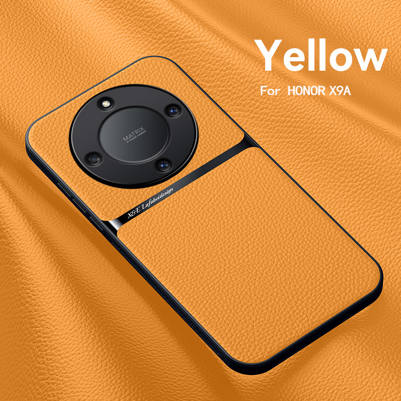 Luxus-lederhülle mit metallplatte für honor  x9a  x9a honor x 9a x 9 a, 6.67 " magnetische autohalterung: Gelb