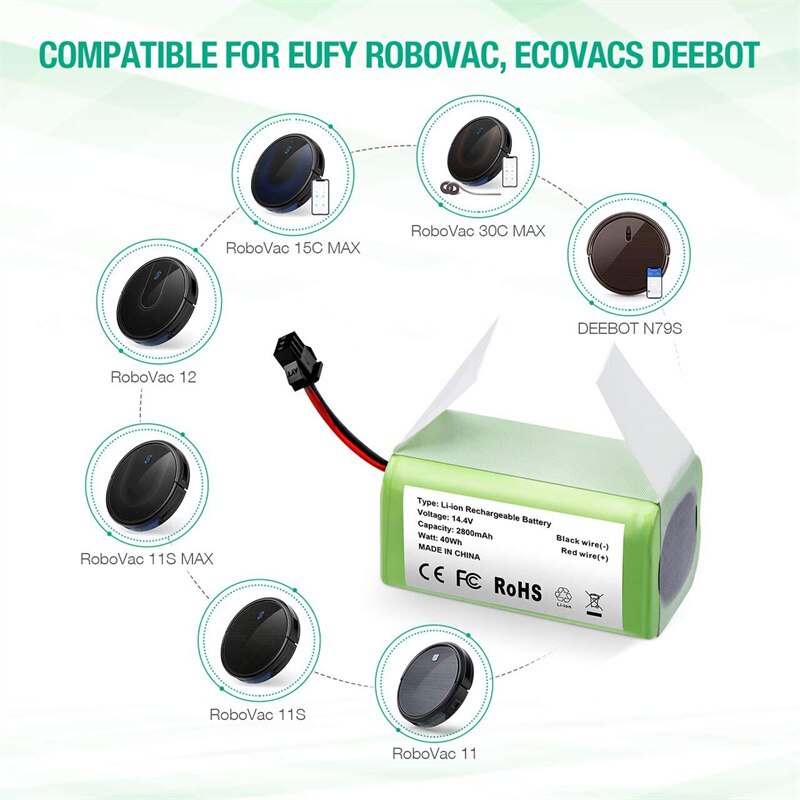 Bateria de substituição de 14.4v 2800mah compatível com ecovacs deebot n79 n79s dn622 &amp; eufy robovac 11,11s, 12,15c, 15t, 35c, g10 híbrido