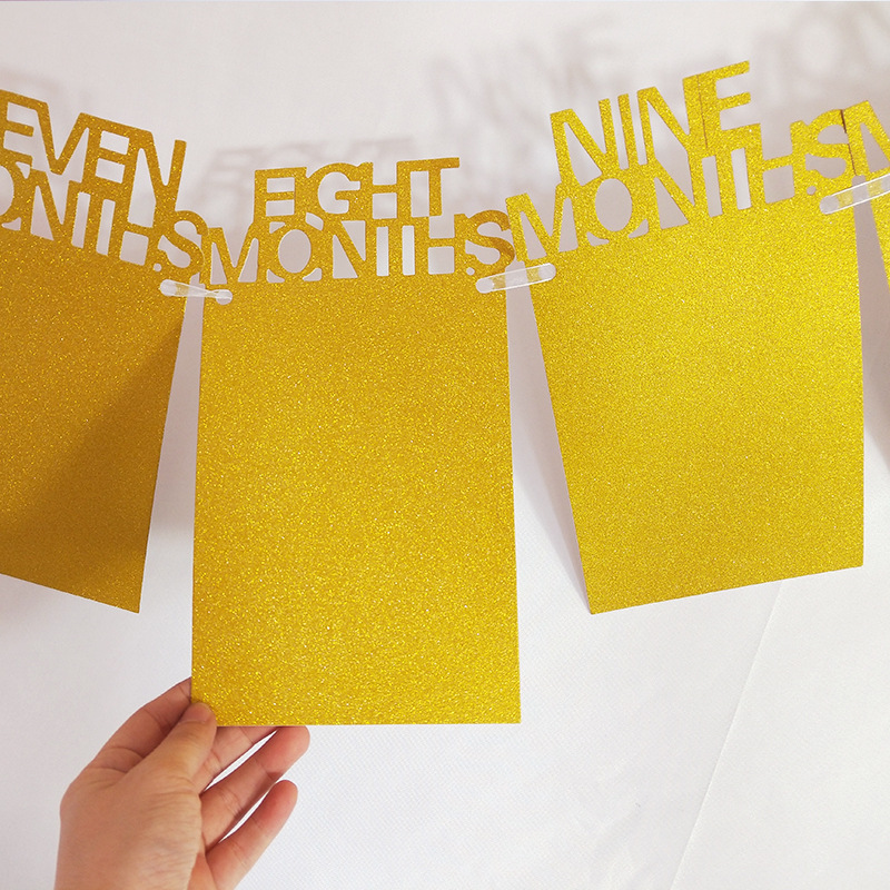 Marco de fotos de 12 meses, cartel para primer cumpleaños, decoraciones para primer bebé, niño y niña, suministros para fiestas de 1 año, dorado, rosa y plateado