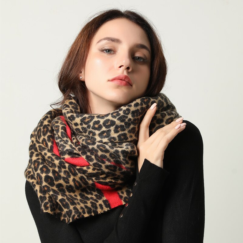 Vinter varme kvinder tørklæde dyr leopard print dame tykke bløde sjaler og ombryder kvindelige tørklæde i kashmir tørklæde
