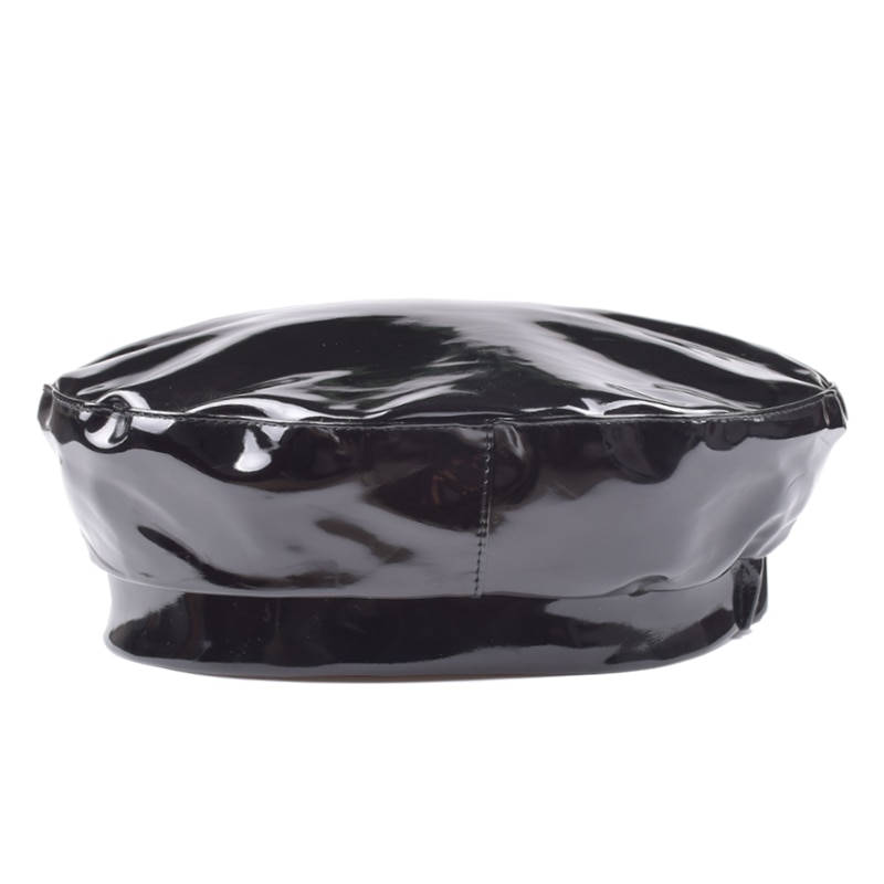 Béret en cuir verni pour femme, chapeau de bonne , couleur unie, haut plat, PU, os lâche, casquette de capitaine, nouvelle