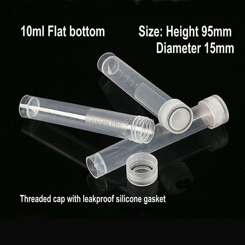 50pcs 10ml Plastic flat bottom freezer tube Laboratory frozen sample tubes with silicone gasket threaded cap