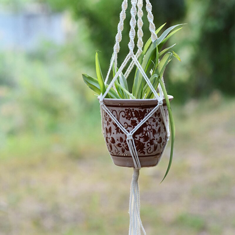 Vintage macramé plantenhanger haak bloempothouder 4 poten touw hangend touw muur huis tuin balkon decoratie mand