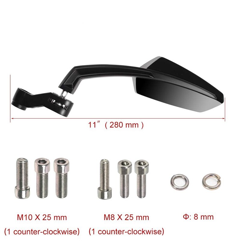 Universal Motorcycle Rearview Mirror with M8 M10 Clockwise and Counterclockwise Threaded Bolts ATV Moped Scooter Cruiser Roller