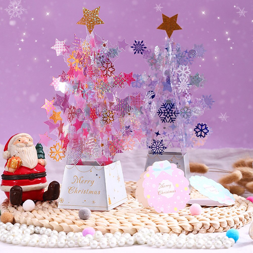 Kerstboom Pop-Up Kaart 3D Card Christmas Wenskaart Thanksgiving Card Transparante Sterren Sneeuwvlokken BV789