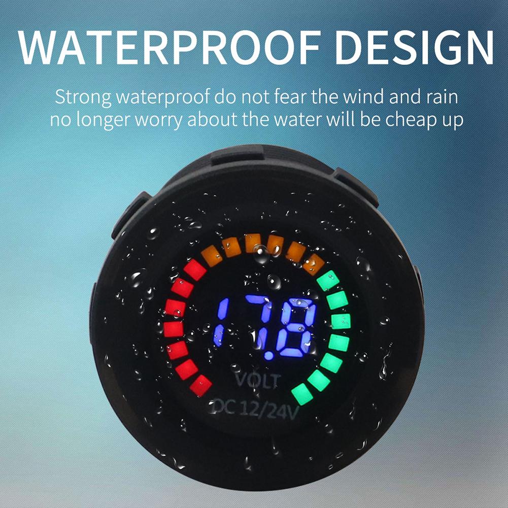 DC 12V 24V Car Motorcycle Boat Voltmeter 3 Digit Color Screen Volt