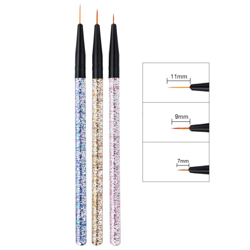 3 stuks nail art kwasten kristal snijpen pailletten staaf liner schilderen acryl uv gellak tekenen gradiënt kwast nail art tool: 03