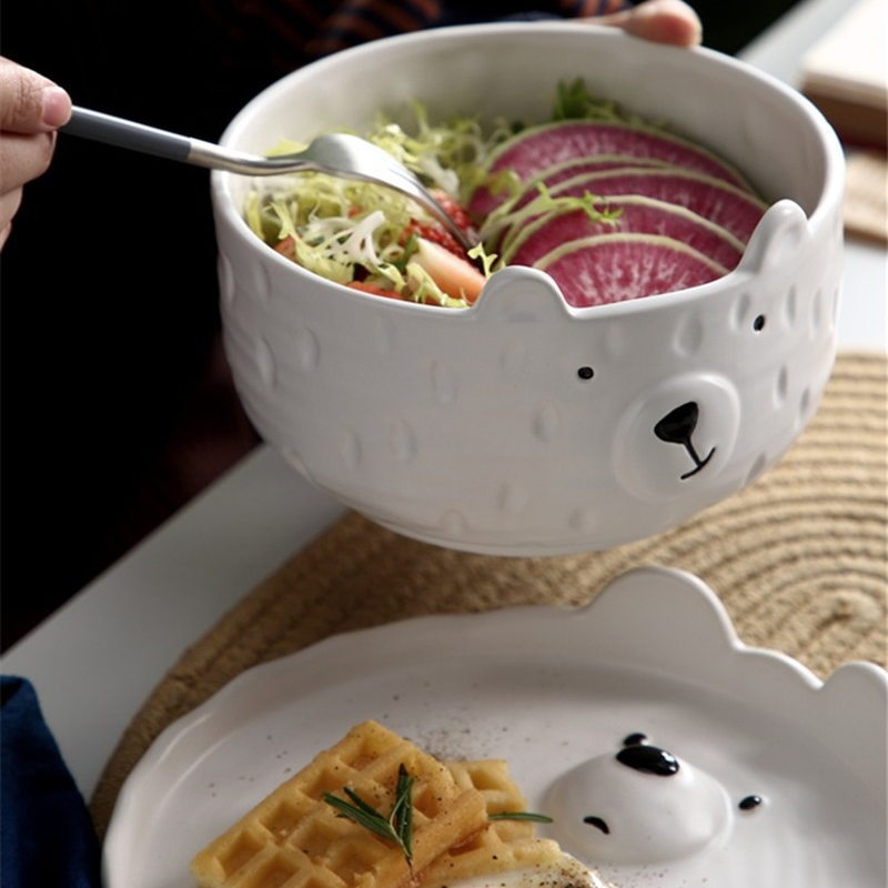 Ceramic Cartoon Plate Tableware Set Cute Girl Heart Bear Plate Home Personality Breakfast Japanese Dinnerware Set