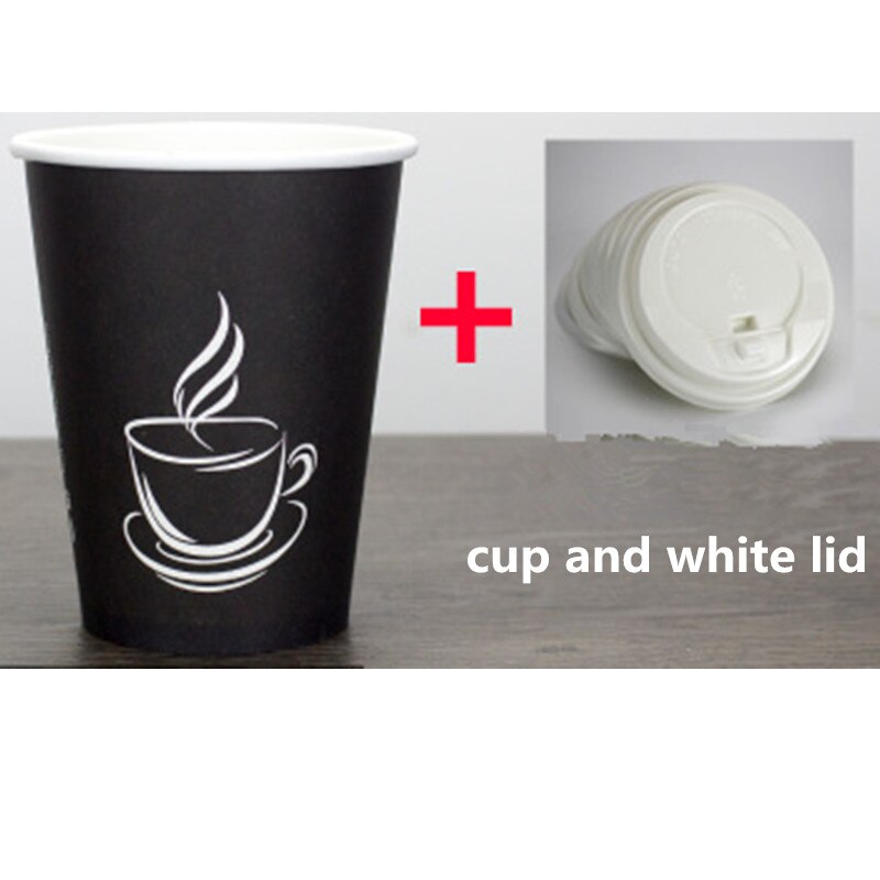50pcs Black milk tea thick paper cup disposable coffee cup drink takeaway package cups party favor beverage cup with lids: cup and white lid / 280ml 50pcs