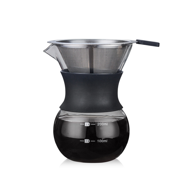 Glass Coffee Kettle w/ Stainless Steel Filter Drip Brewing Brewer Coffee Pot Barista Pour Over Coffee Maker: 200ML with Filter