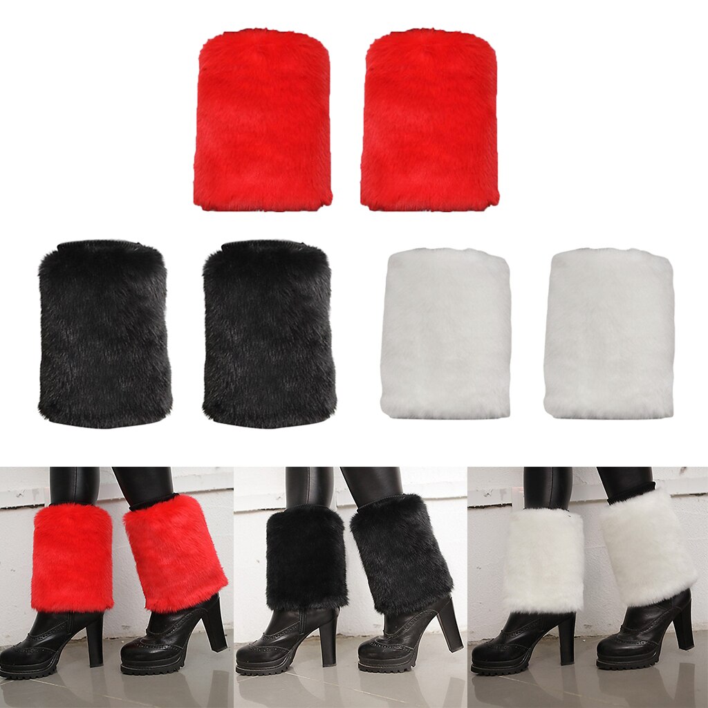 Dames solide fausse fourrure jambière bottes d'hiver chaussures manchette manches Topper