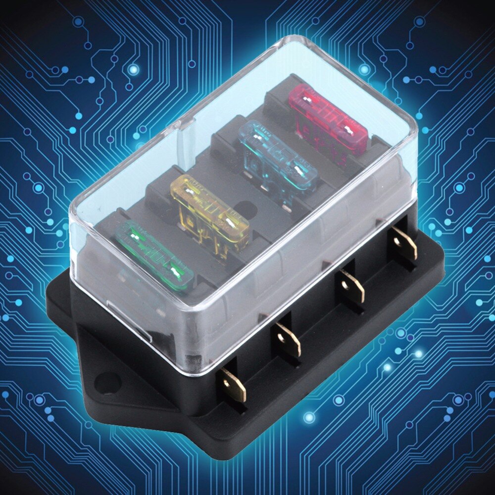 12V/24V 4 Way Car Truck Auto Blade Fuse Box Holder Circuit Standard ATO +4X Fuse