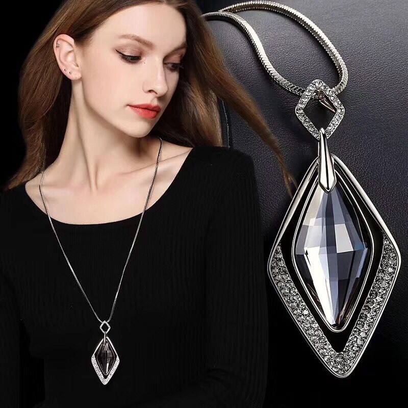 Long Necklaces & Pendants Wedding Jewelry Punk Gold Silver Chain Geometric Crystal Necklace For Women Choker Kolye: M5