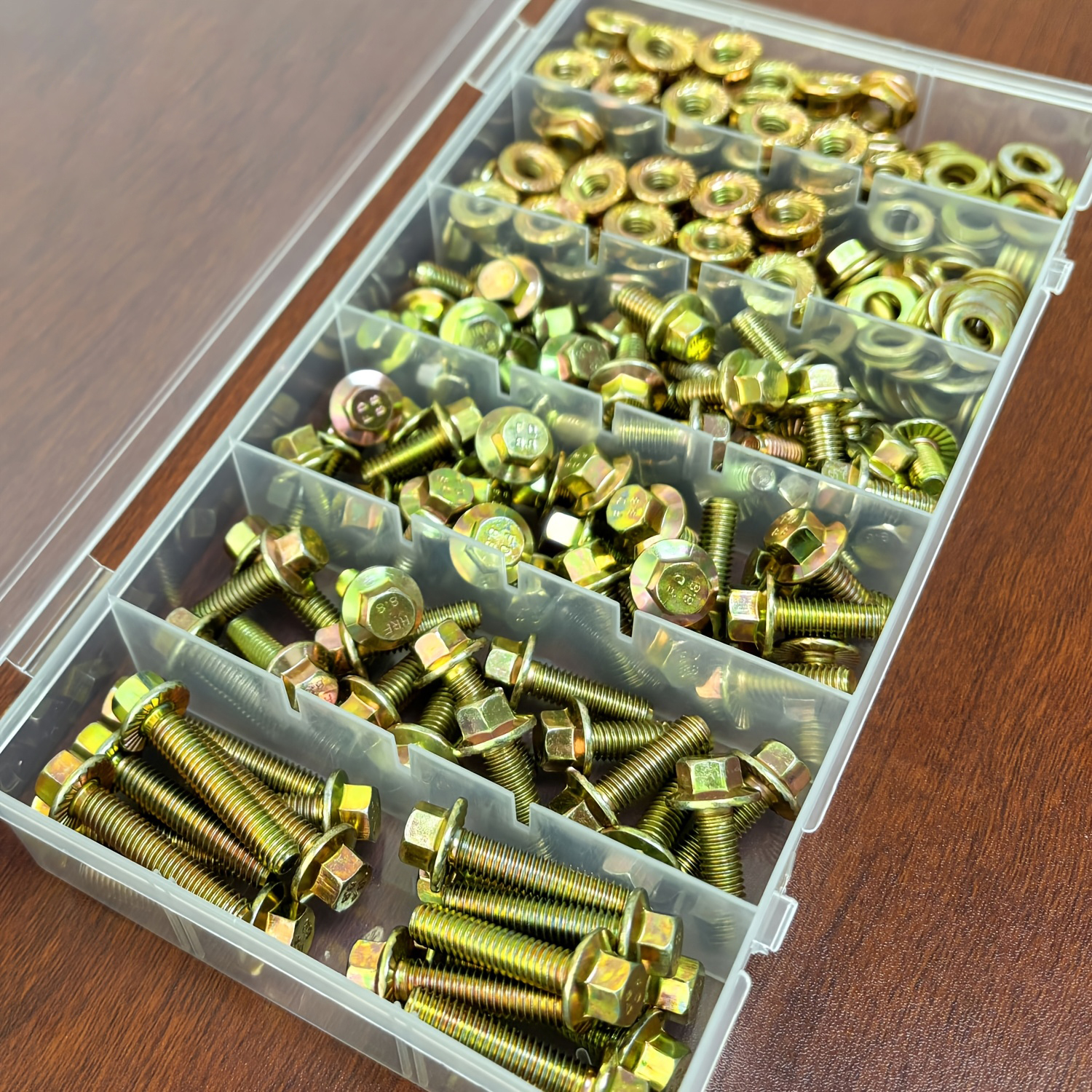 M6-264PCS flange hex head bolt nut washer kit, 8.8 grade alloy steel color galvanized metric flange hex head screw kit