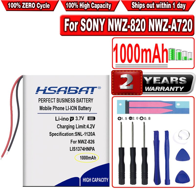 HSABAT 1000mAh Battery for SONY NWZ-820 NWZ-A720 NWZ-A726 NWZ-A728 NWZ-A729BLK NWZ-A826 NWZ-A828 NWZ-A829 NWZ-S738