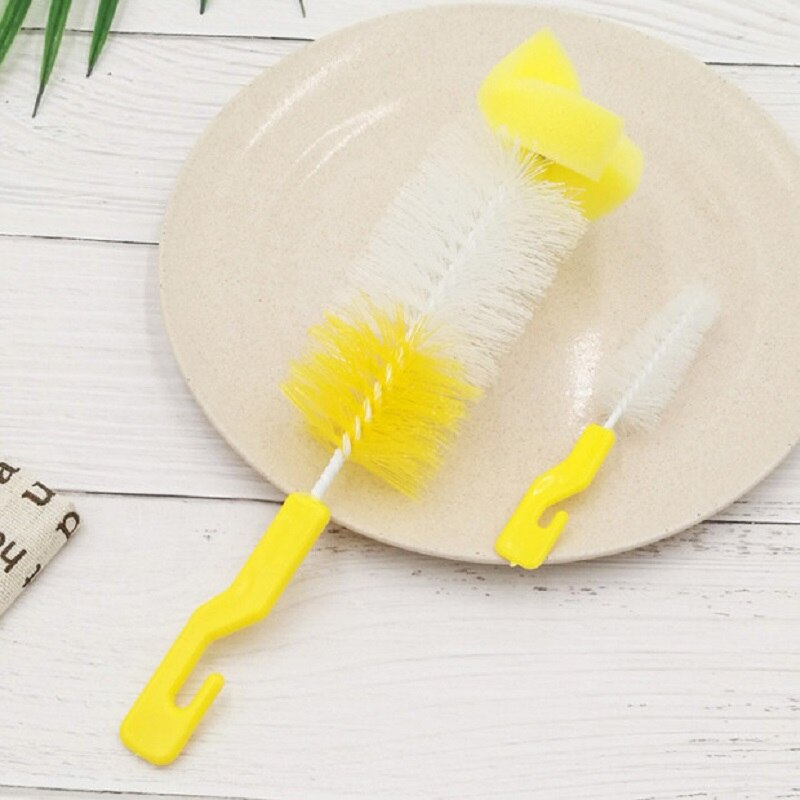Baby tepel melk fles beker spons reiniger baby borstvoeding fles nylon borstel 2 stuks set haak ophangring: Geel