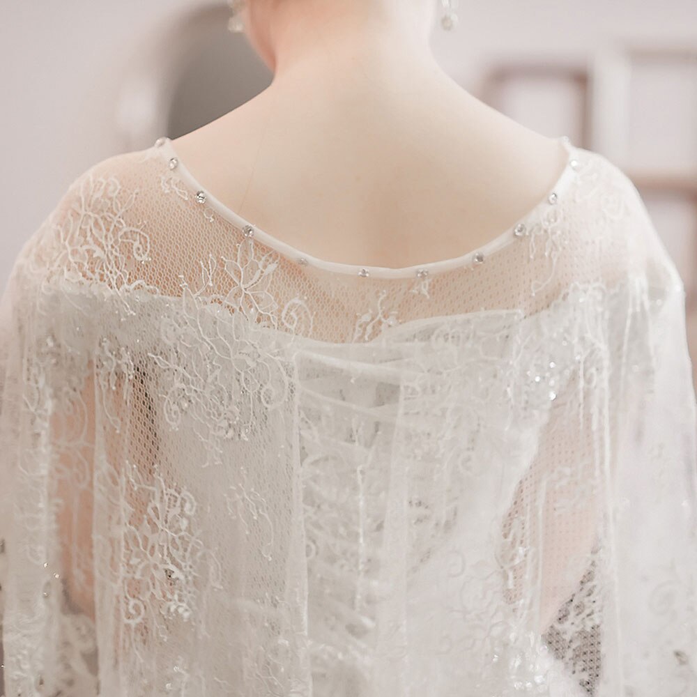 SSYFashion Wedding Shawl White Lace Shawl Luxury Beading Bridal Shawls Wedding Wrap Jacket Accessories