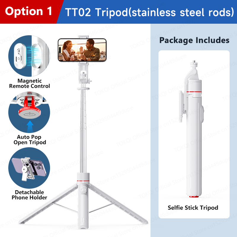 TOKQI TT02/TT03 trípode para palo de Selfie soporte para teléfono móvil trípode emergente automático interfaz de 1/4 'para disparo de cámara de acción de teléfono móvil: BLANCO