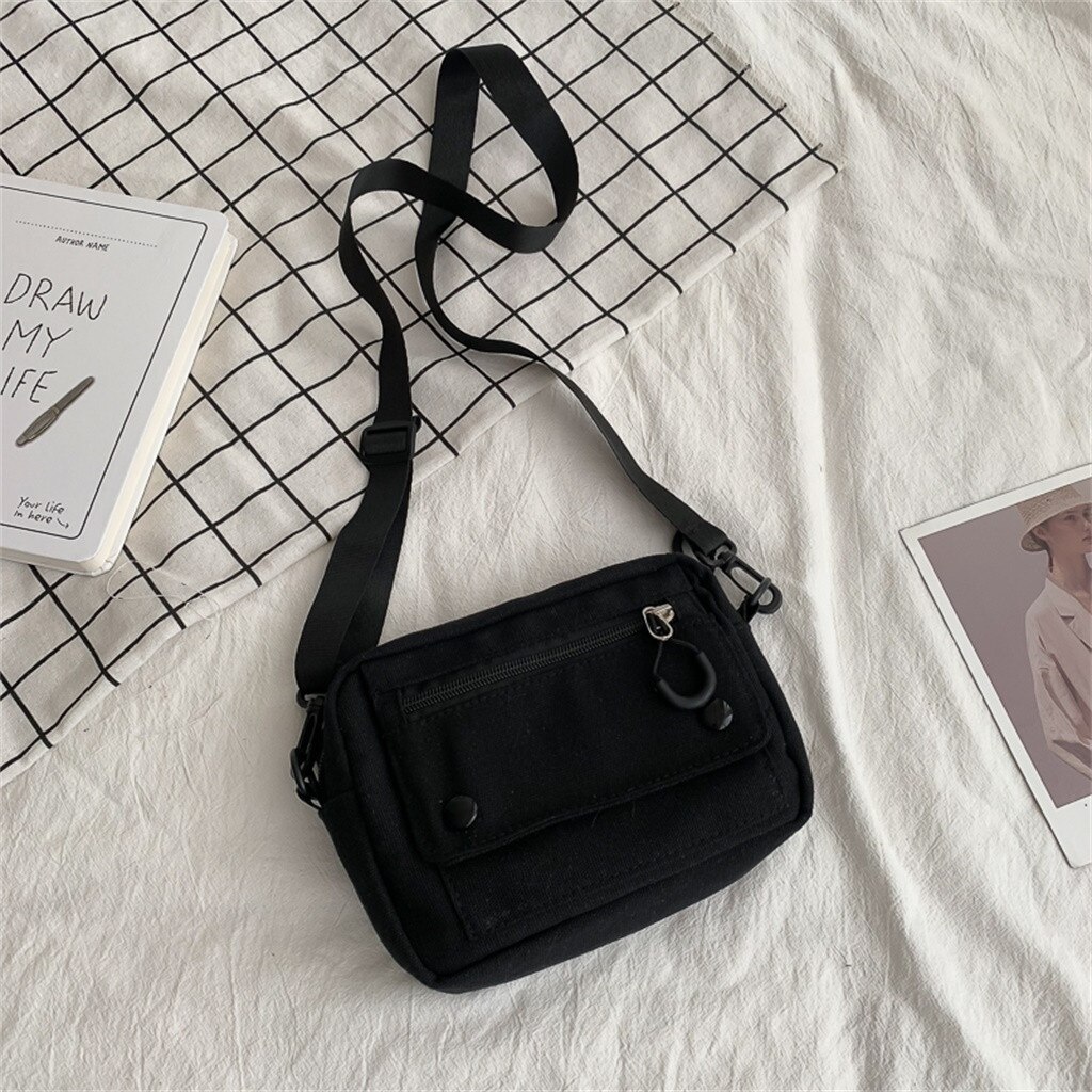 Nieuwkomers Vrouwen Pure Kleur Taille Packs Casual Tote Outdoor Tas Canvas Handtas Rits Schoudertas Сумки Для Женщин: Black 