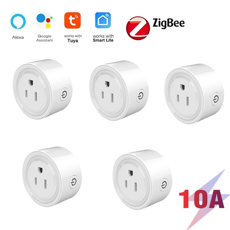 Aubess Tuya 10A Mini Smart WiFi Plug Outlet Timer Remote Control Switch Wireless Power Socket Work With Google Home/Alexa: 5 pcs