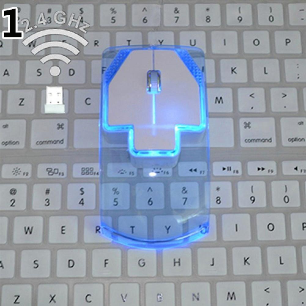 Ultra-thin Transparent 1200DPI 2.4GHz Wireless Optical Luminous Mouse for PC Desktop Laptop Notebook: Blue