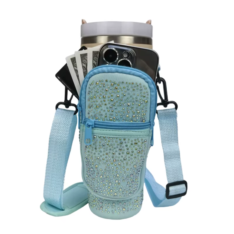 Waterfles draagtas voor beker 40/30 oz, geïsoleerde neopreen waterfleshouder Cross-body tas met verstelbare schouder: Clear