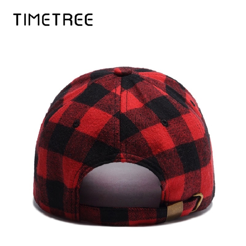 Red Plaid Men's Baseball Cap Snapback Bones Cap male Gorras Hombre Cotton Dad Hat Casquette Casual Women's baseball Cap