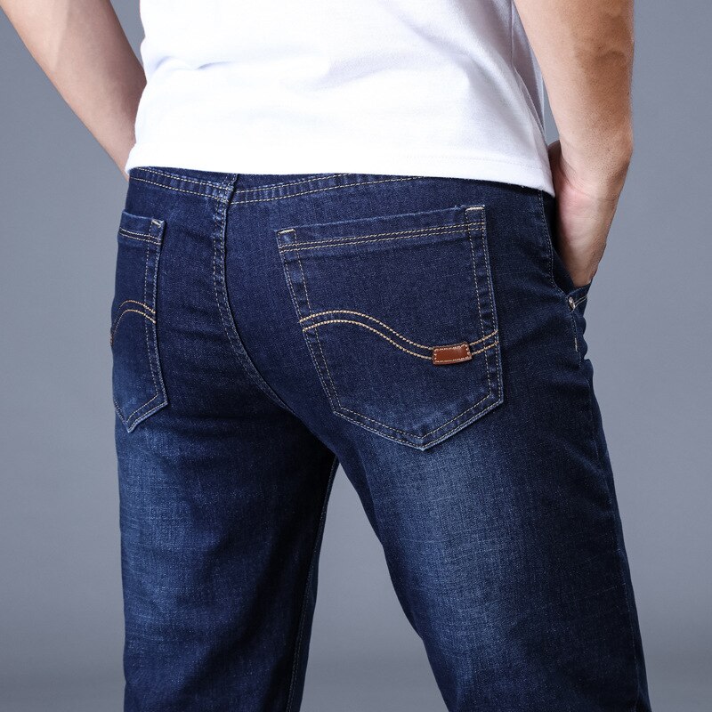 2022 mænd stretch jeans mandlige klassiske elasticitet business jeans mænd komfortable solide slanke lige lange denimbukser