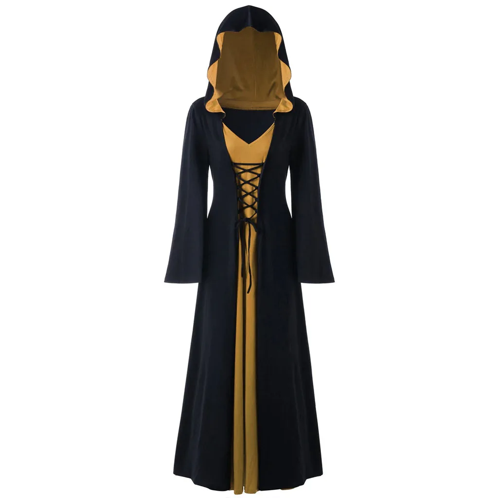 Trajes de cosplay de bruxa de Halloween para mulheres, robe de vampiro à capuche medieval