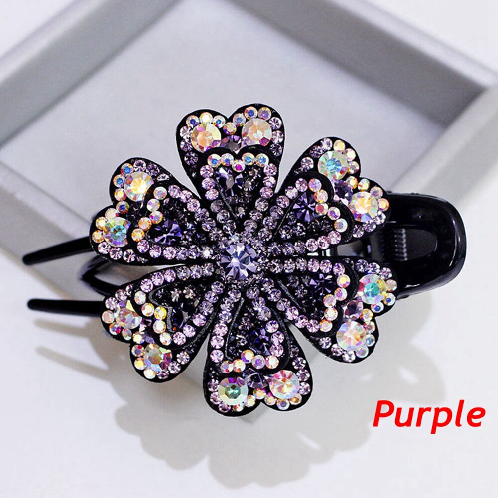 Épingle à cheveux en cristal pour femmes, pince à cheveux en forme de bec de canard avec strass, bijoux de coiffure pour filles, outils de coiffure,: Purple