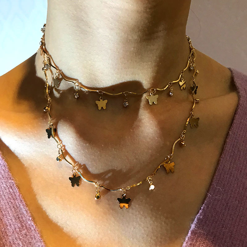 JUST FEEL Boho Cute Butterfly Choker Necklace For Women Gold Clavicle Chain Statement Collar Female Chocker Jewelry