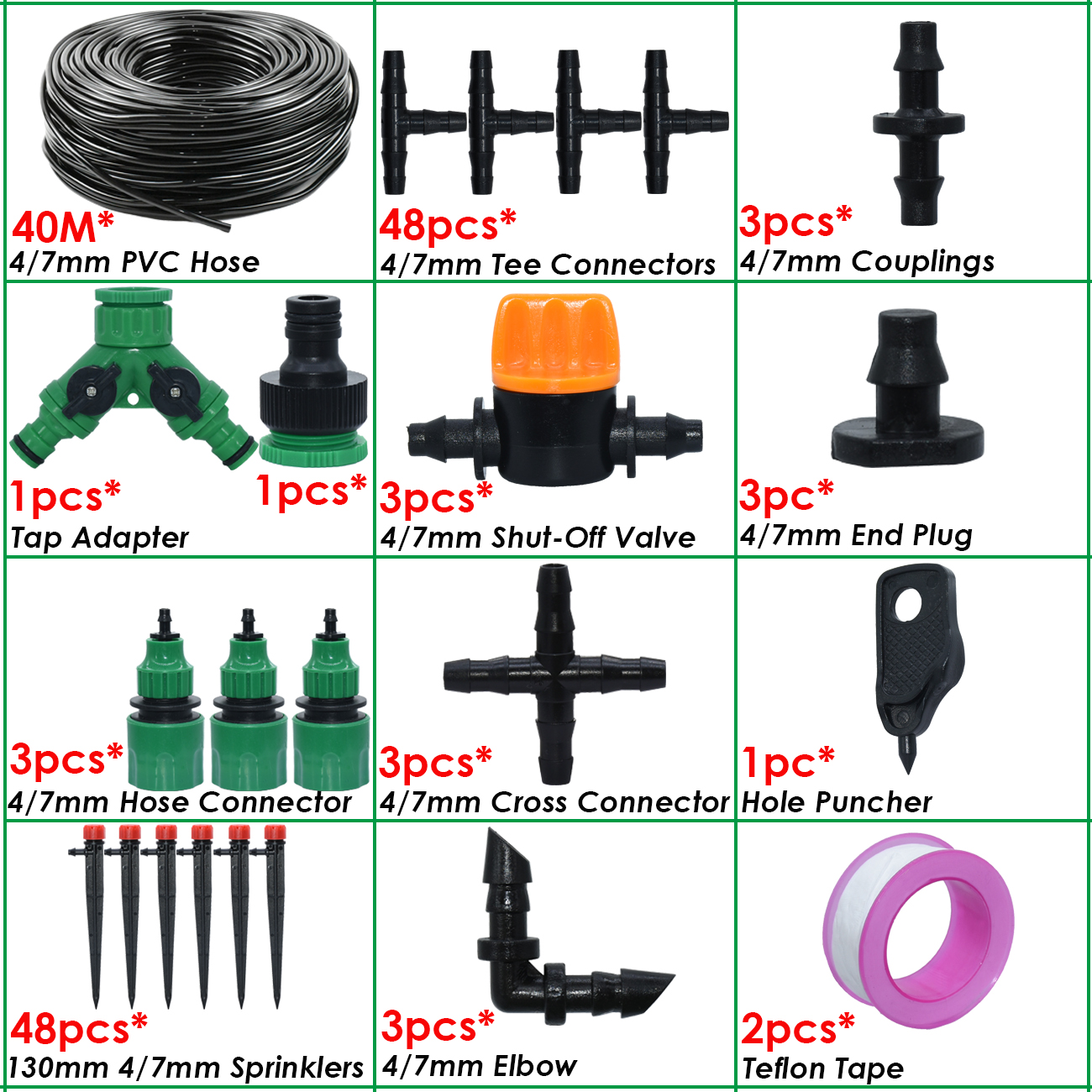 Drip Irrigation System 1/4" Hose 360 Degree Adjustable Sprinkler Kit 4-Way Garden Watering Inserting Ground Micro Flow Dripper: black