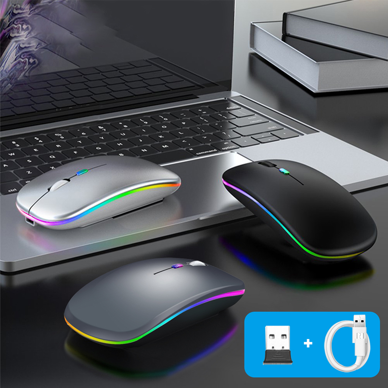 ANKNDO Wireless Mouse RGB Rechargeable Bluetooth Mouse Ultra-Thin 2.4G USB Mous Mute Mouse Mice For PC Laptop Computer Mause