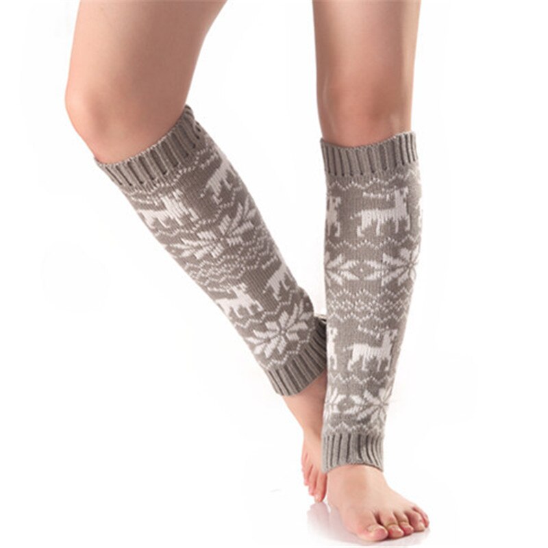 Fawn Snowflake Pile Socks Autumn and Winter Ladies Knitted Wool Warm Leggings Socks Knee Pads Womans Sock Boots Leg Warmer: Gray