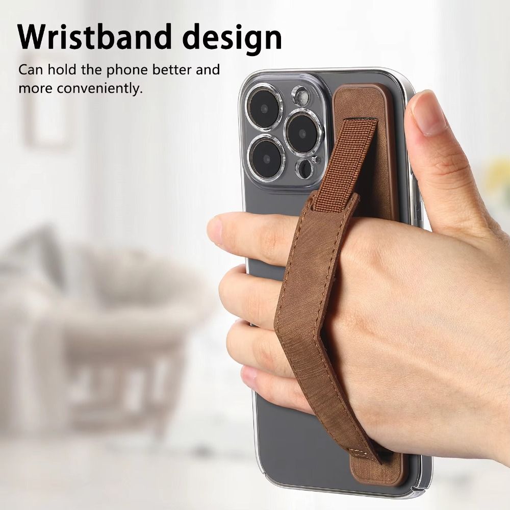 Bracelet de téléphone portable en cuir PU, sangle de poignée de doigt télescopique, support de téléphone portable universel pour la plupart des smartphones