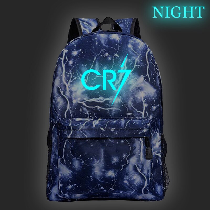 Mochila con brillo nocturno para niños y niñas, morral escolar luminoso Ronaldo CR7, a la , mochila para portátil para adolescentes: 9