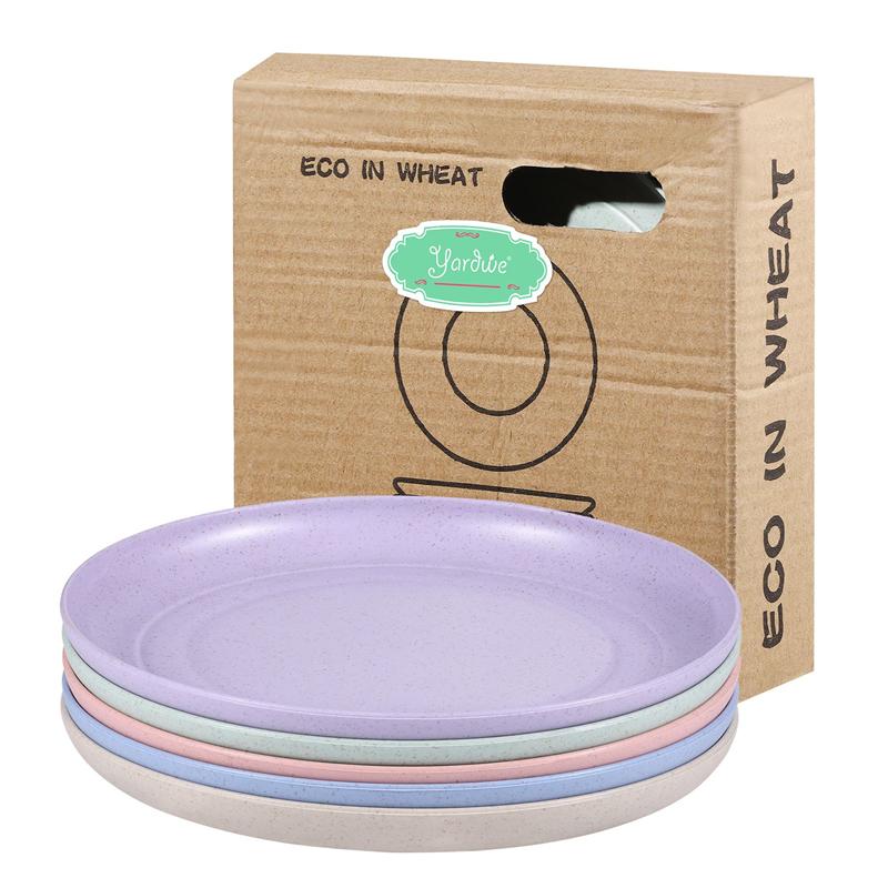 5pcs Wheat Straw Plates Unbreakable Lightweight Dinner Plates Reusable Sturdy Dinnerware Set for Home Kitchen