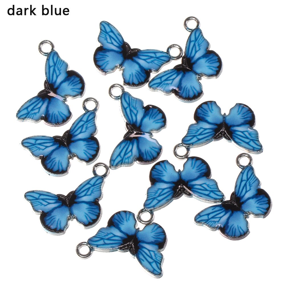 Colgantes de mariposa de esmalte azul, accesorios de joyería hechos a mano, 10 piezas: dark blue