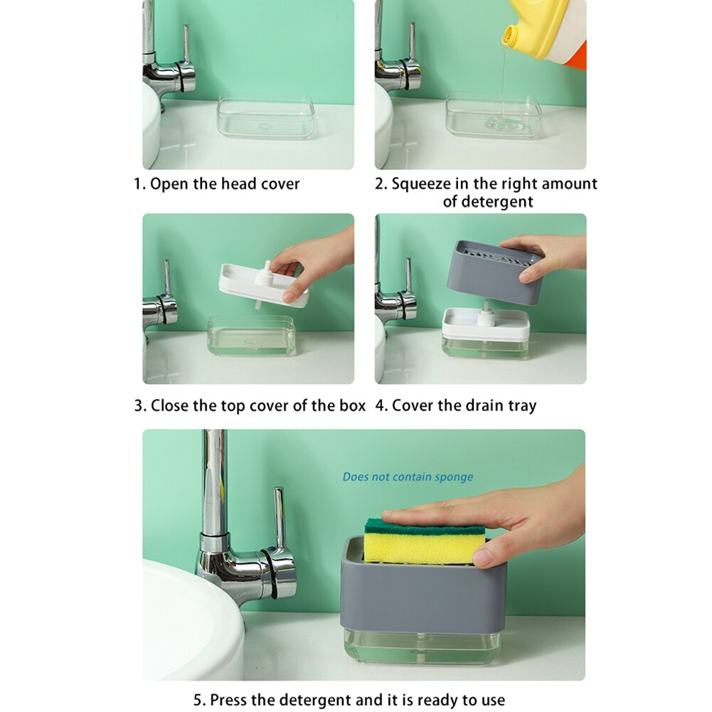 2 In 1 Tidy Practical Kitchen Sink Dish Washing Storage Liquid Countertop Hand Pump Organizer Sponge Holder Soap Dispenser
