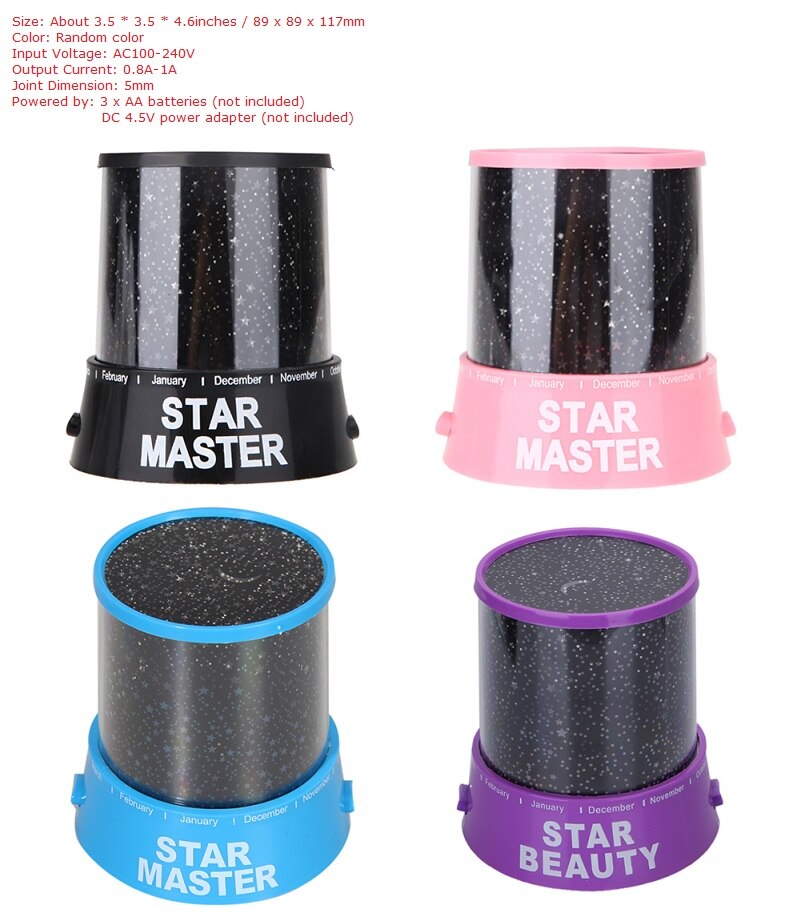 Roterende Projector Starry Night Lamp Sky Star Kinderen Kids Baby Slaap Romantische LED USB Projectie Lichten Xmas: 1pc random color