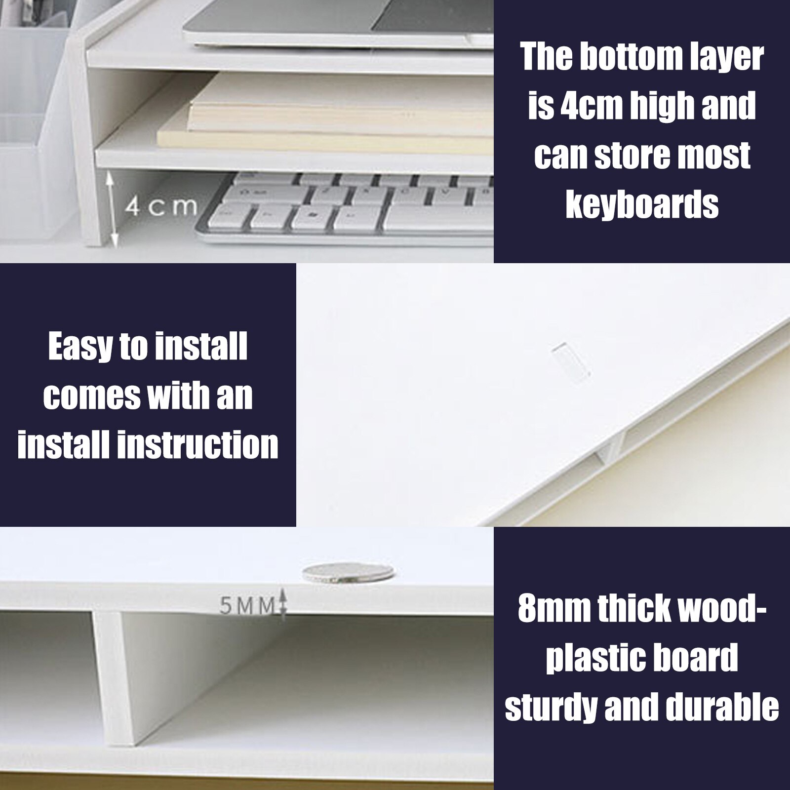 Besegad PC Computer Monitor Stand Riser Laptop Holder Wooden Desk Organizer Shelf Easy Assemble for Home School Office Desktop