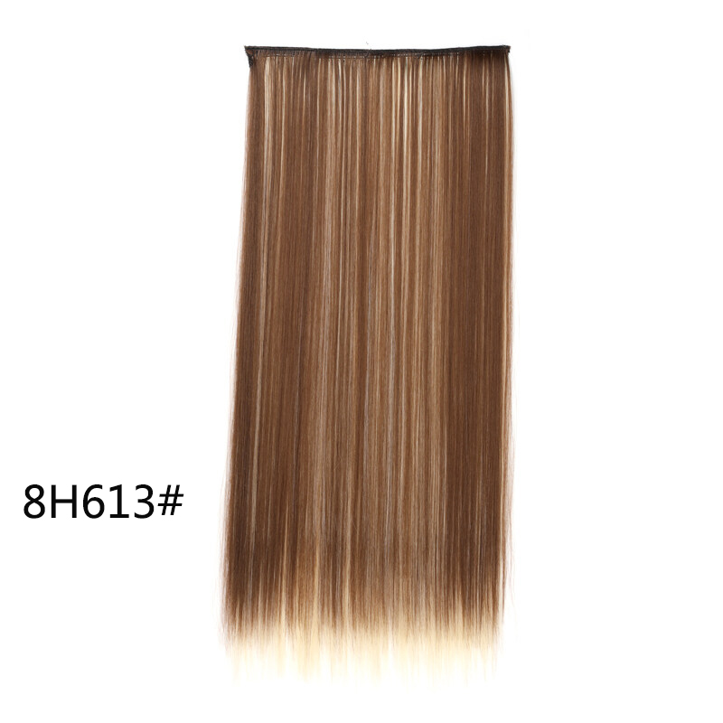 Extensiones de cabello invisibles de una pieza con 5 clips sintético, postizo largo y recto de 24 pulgadas resistente al calor para mujeres: 4/27HL