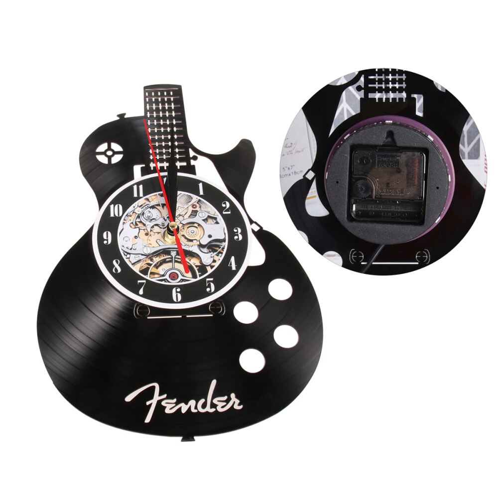 Guitar Shape Wall Clock Vinyl Record Wall Clock Living Room Wall Hanging Clock (without Lamp Shipment without Battery): Black 4
