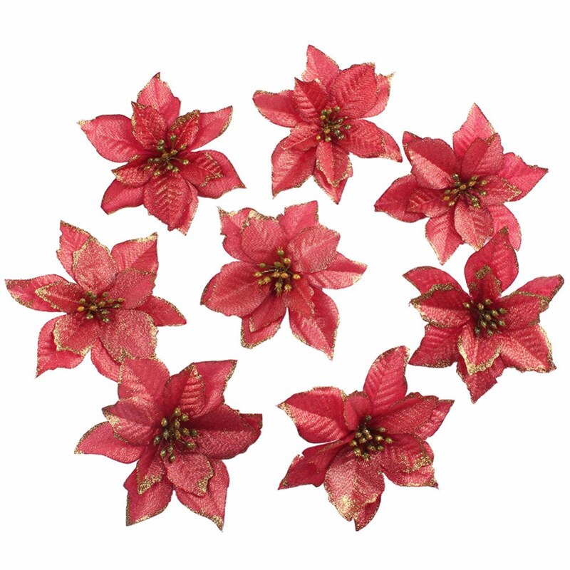 10Pcs Glitter Poinsettia Flower Christmas Decor Wreath Tree Decorations Xmas Party Wedding Flower Scrapbook Garlands Rattan: 5