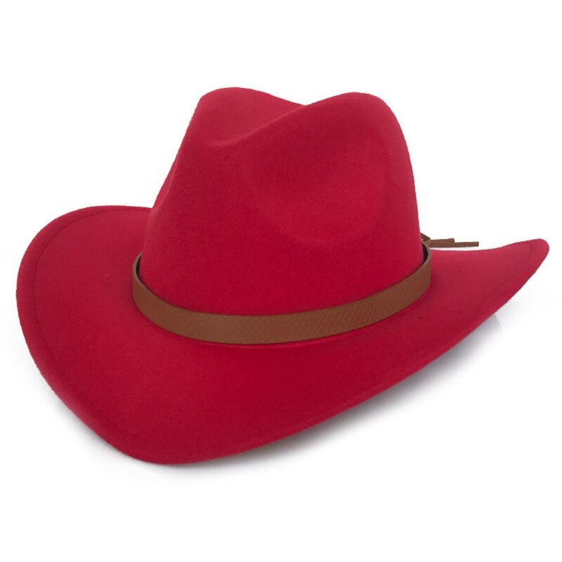 Frędzlami pas zachodni kapelusz kowbojski jazzowy kapelusz wełniany kapelusz filcowy kapelusz mężczyźni kobiety zachodni kapelusz kowbojski s szerokie rondo Sunhat Panama czapki: czerwony
