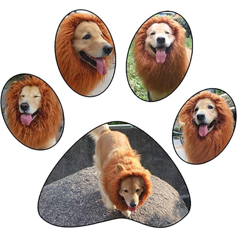 Peluca de perro León para mascotas, ropa de Cosplay, disfraz de transfiguraciOn, peluca de pelo cálido de invierno para perros grandes, accesorios para fiestas navideñas