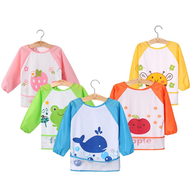 Schattige kinderen baby peuter baby waterdichte lange mouw slab cartoon voeding schort baby boerendoeken