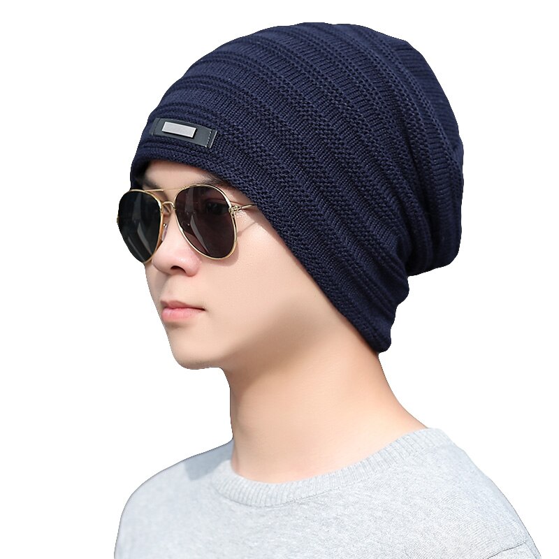Lovingsha varma mössor för män tjej stickad stickad skullies baggy bonnet randig mössa fuskpäls kvinnor vinterkepsar  ht095