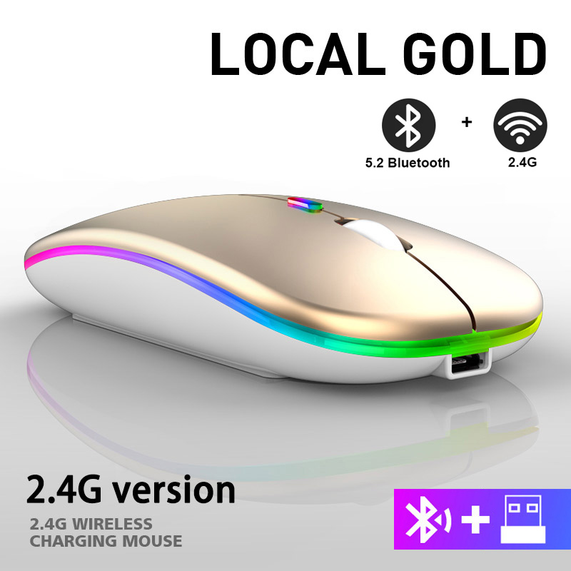 Drahtlose Maus RGB Wiederaufladbare Bluetooth Mäuse Drahtlose Computer Mause LED Backlit Ergonomische Gaming Maus für Laptop PC: Black